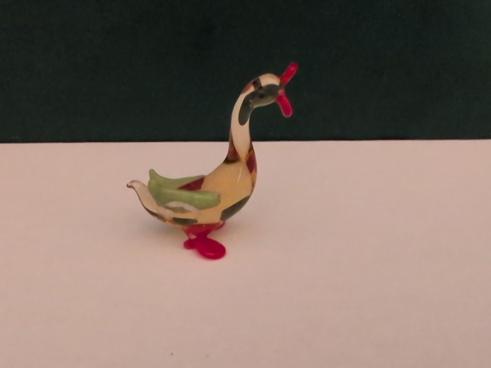 Vintage Swan Miniature Glass Figurine Hand Blown Art Glass Clear Yellow Red
