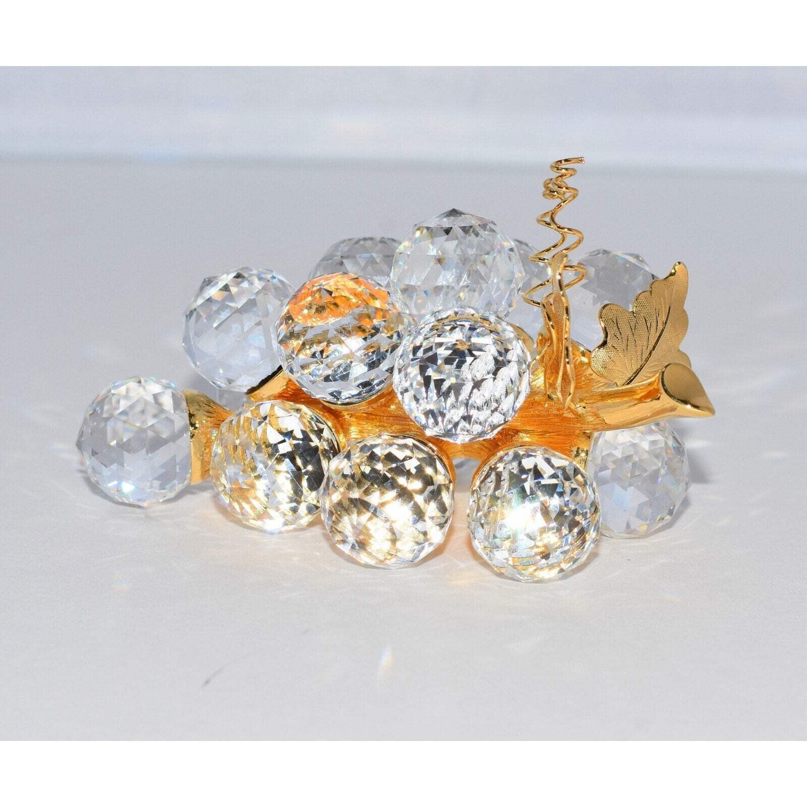 Swarovski 15 Lg Crystal Grapes Gold Stem & Leaf Sparkling Fruit Coll Pin Retired