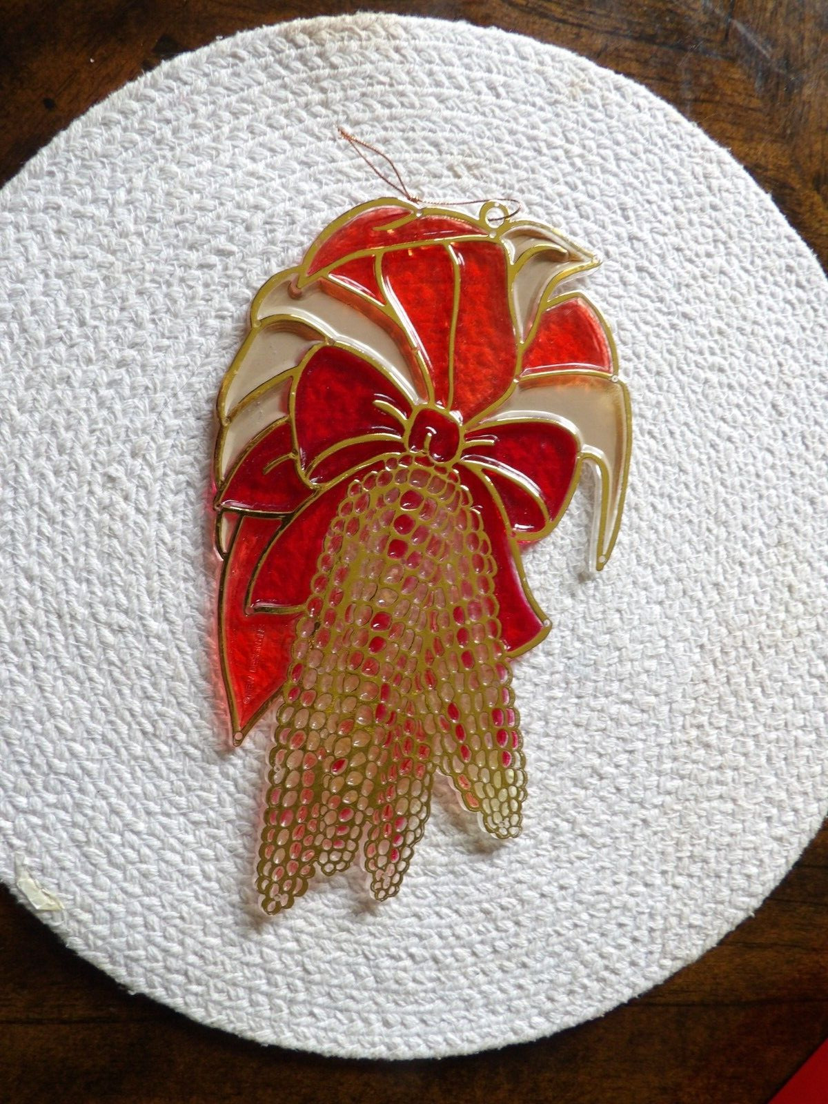 Red, White, And Gold Ribbon Suncatcher 10″ Long X 5 3/4″ Wide