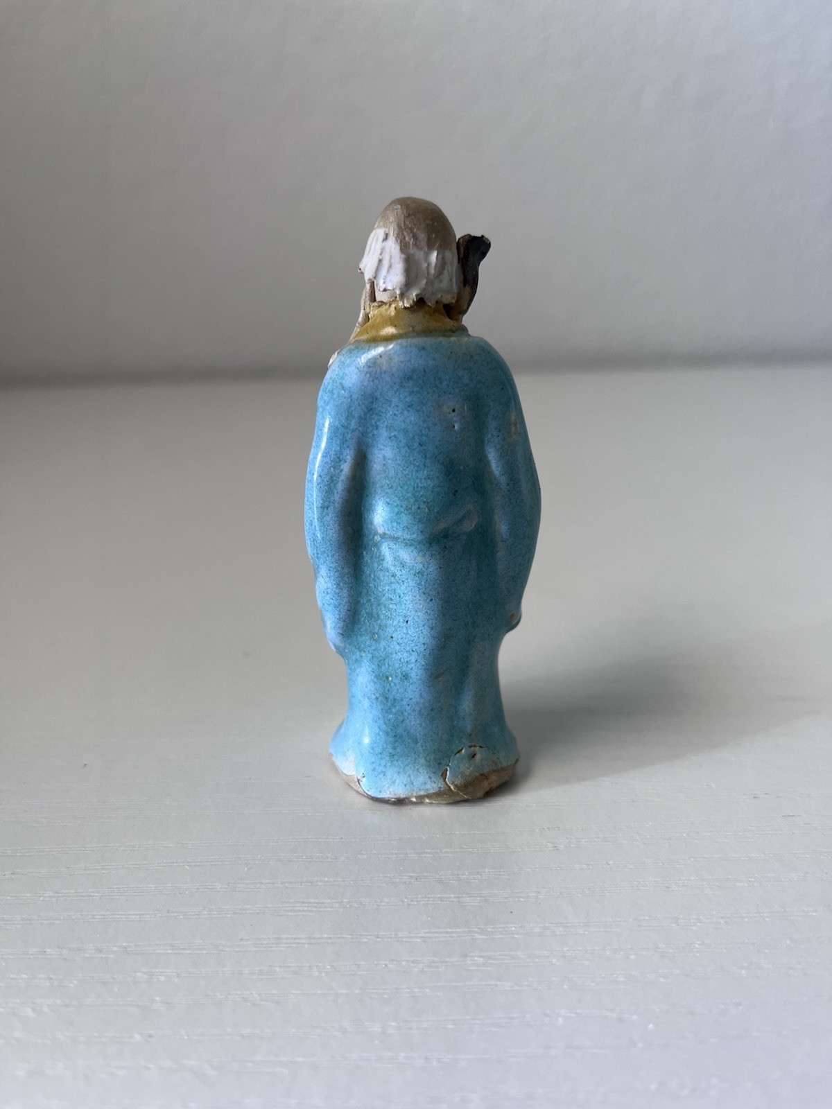 Hand Painted Chinese Mud Man Elderly Man Holding a Staff