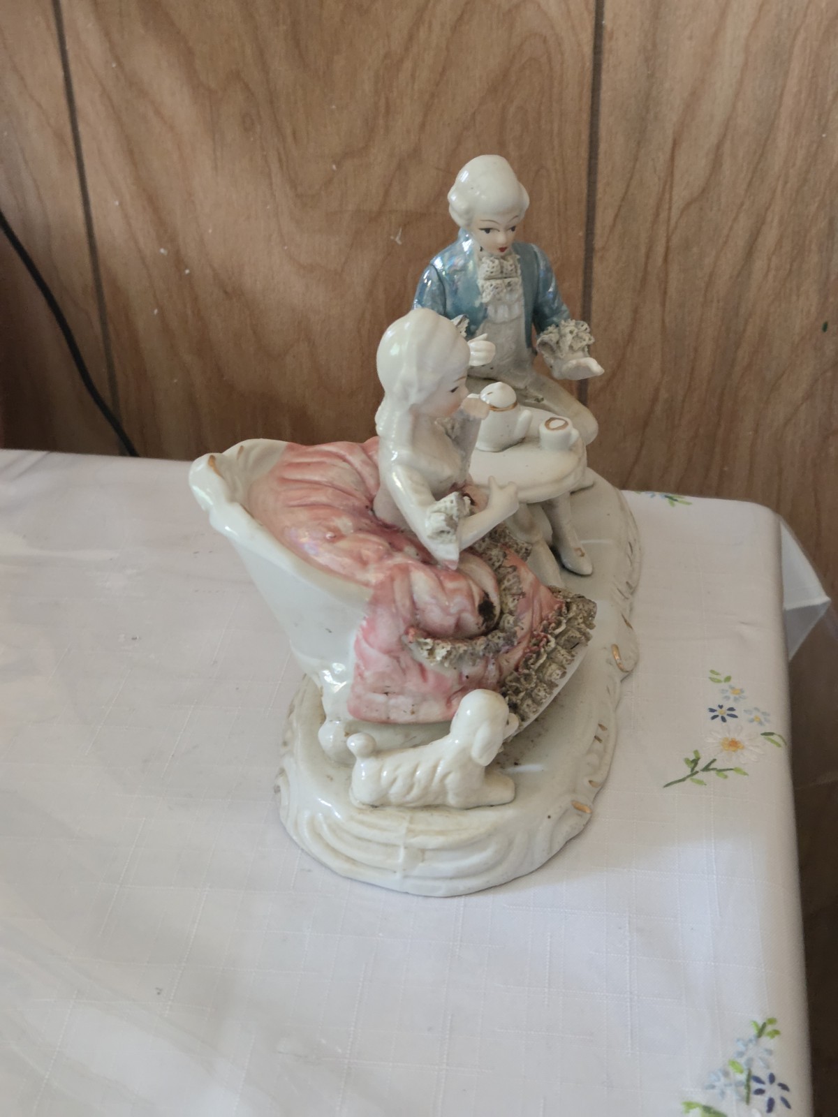 Vintage Dresden Style Victorian Courting Couple Figurine Having 6.5″h x 8″w