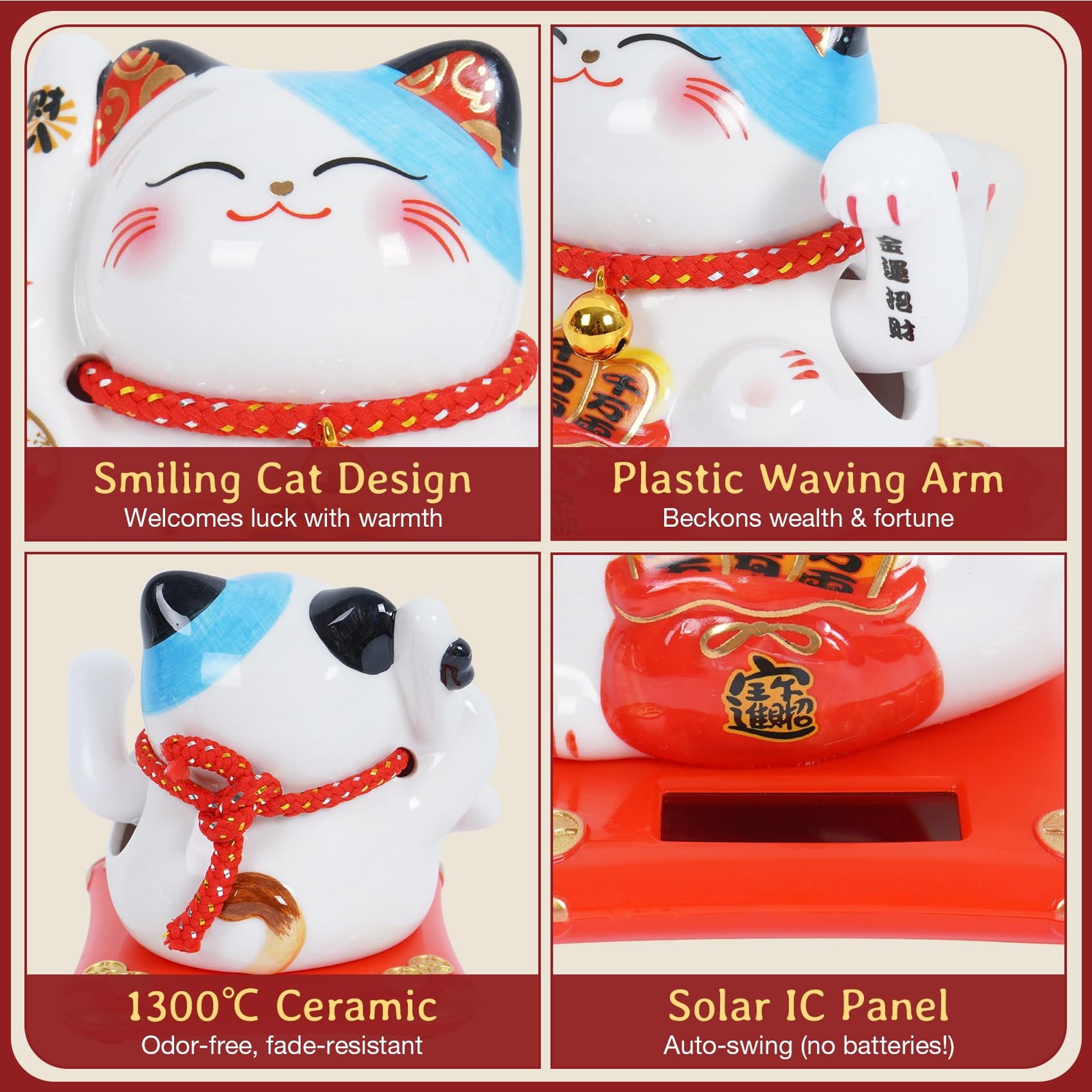 Lucky Cat Waving Arm 4 Inch, Good Lucky Fortune Cat Maneki Neko Chinese Cat S…