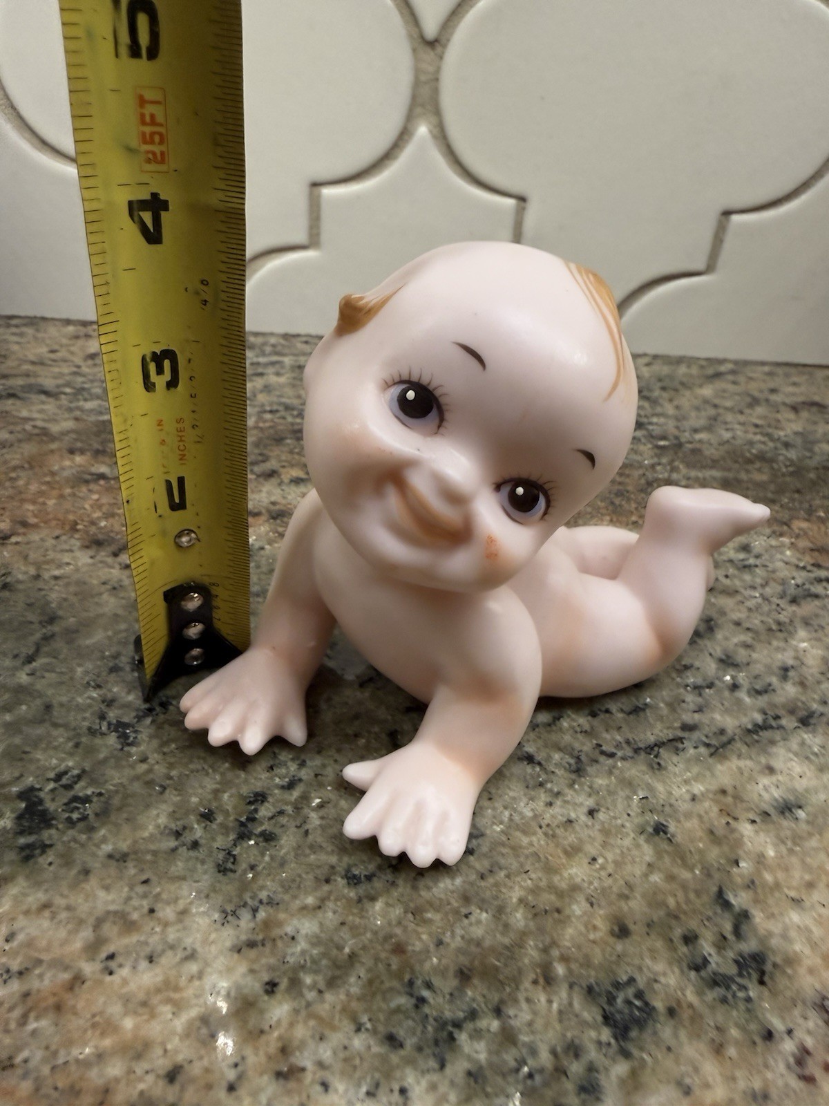 Kewpie Doll Figurine Bisque F360 Norcrest 5” Vintage Porcelain Happy On Belly