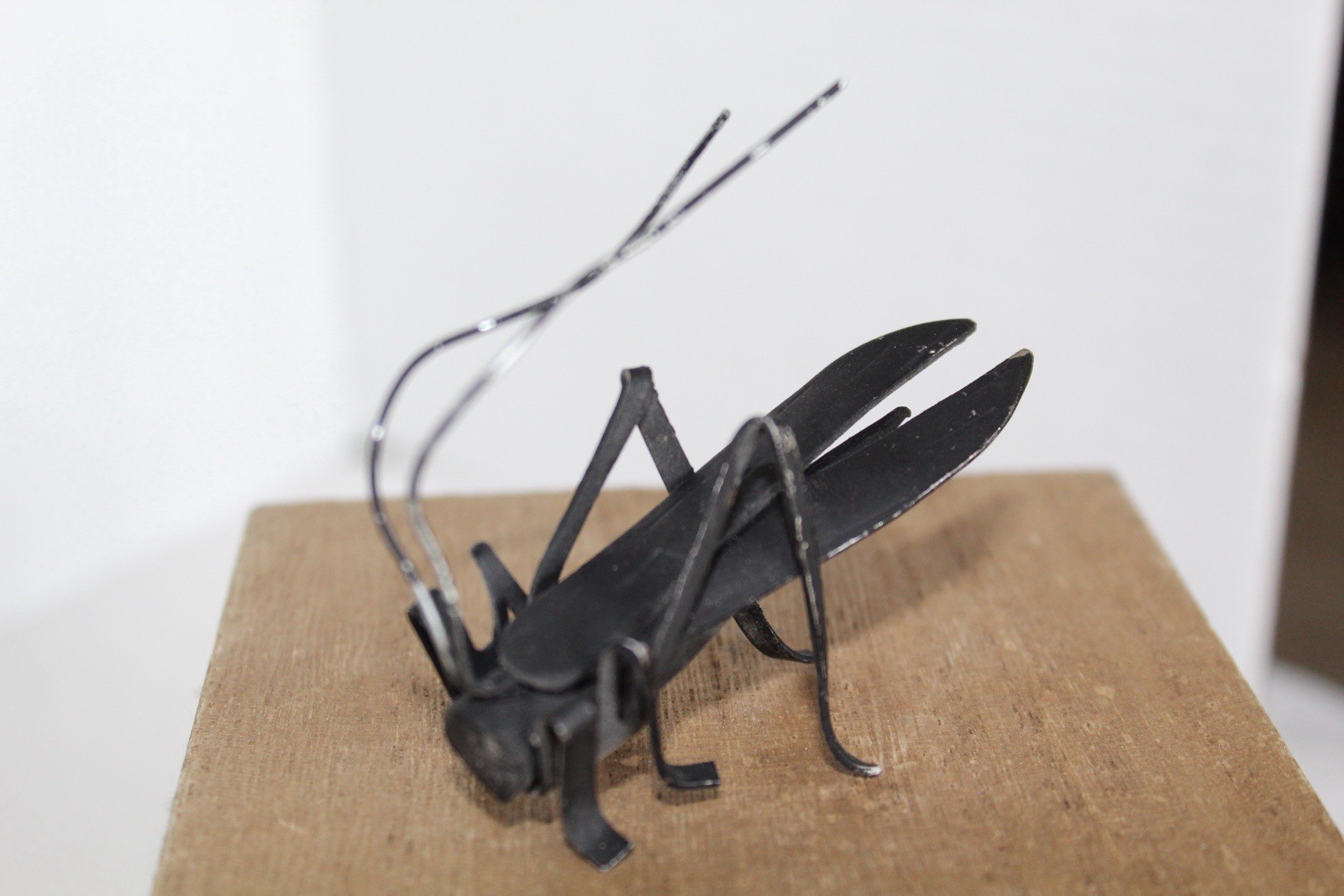 Vintage Metal Grasshopper Sculpture Figurine Black Iron Insect Decor
