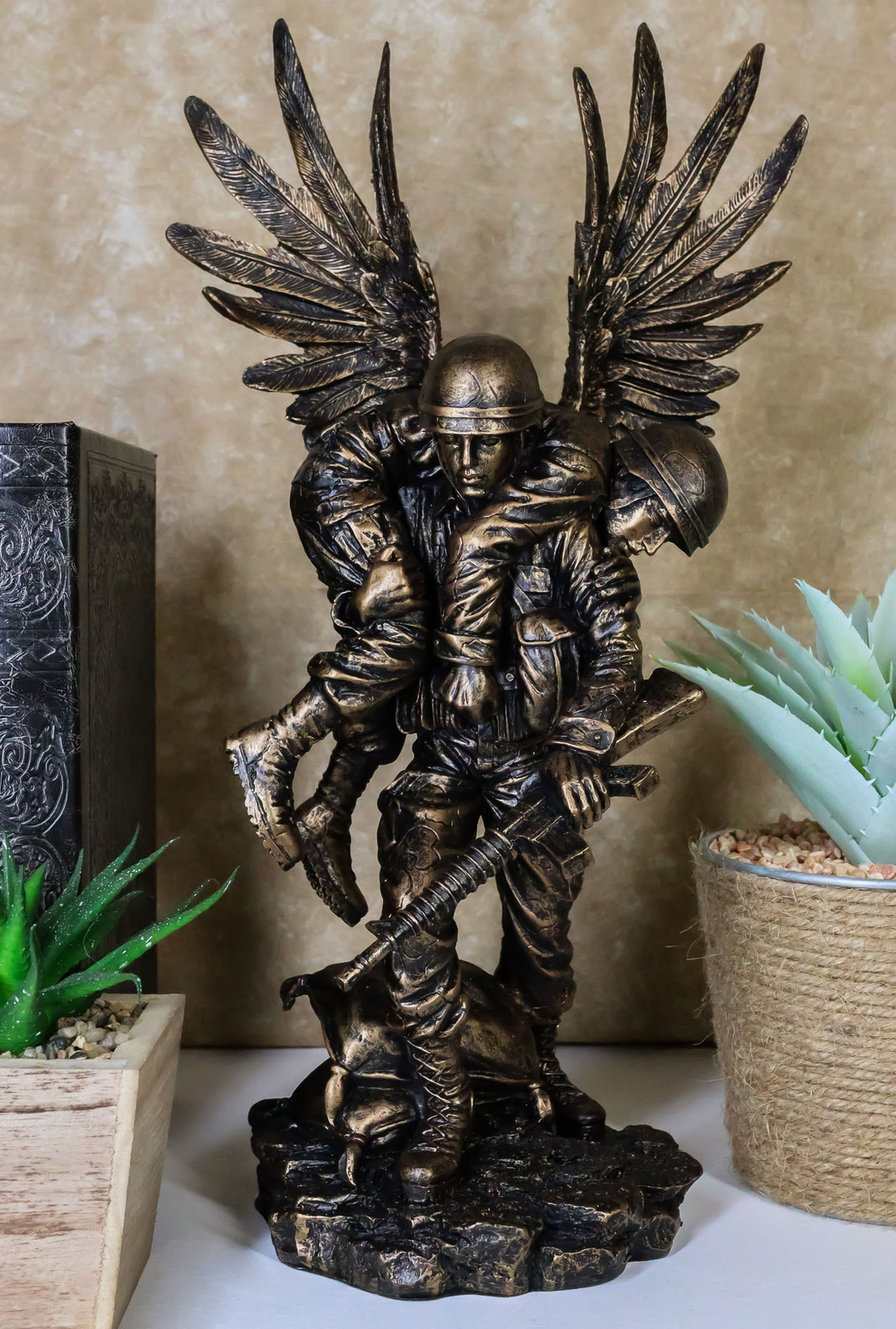 Marine Guardian Angel Military Soldier Carrying A Wounded Brother Statue 13″H
