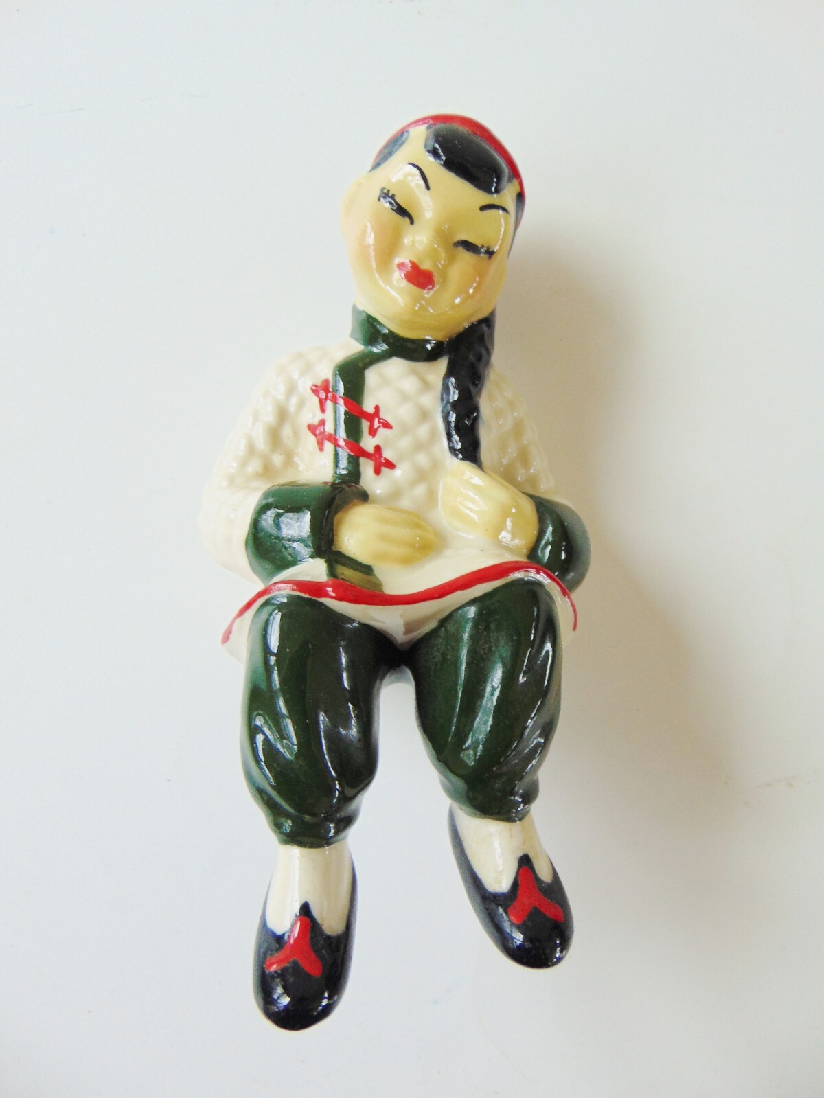 Pair of Vintage Ceramic Art Studio Shelf Sitter Figurines, Chinese Girls
