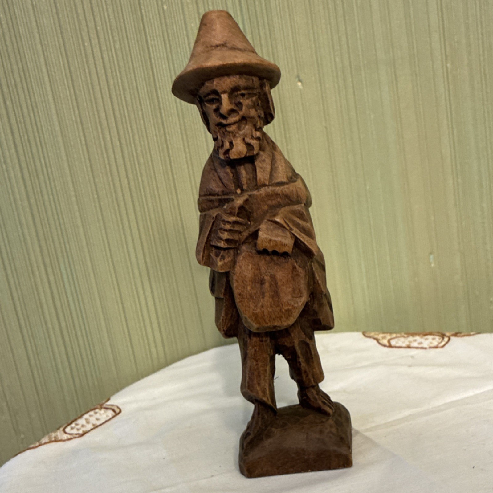Hand Carved Wood Man Figurine Statue, Natural Finish Brown, 8.5in