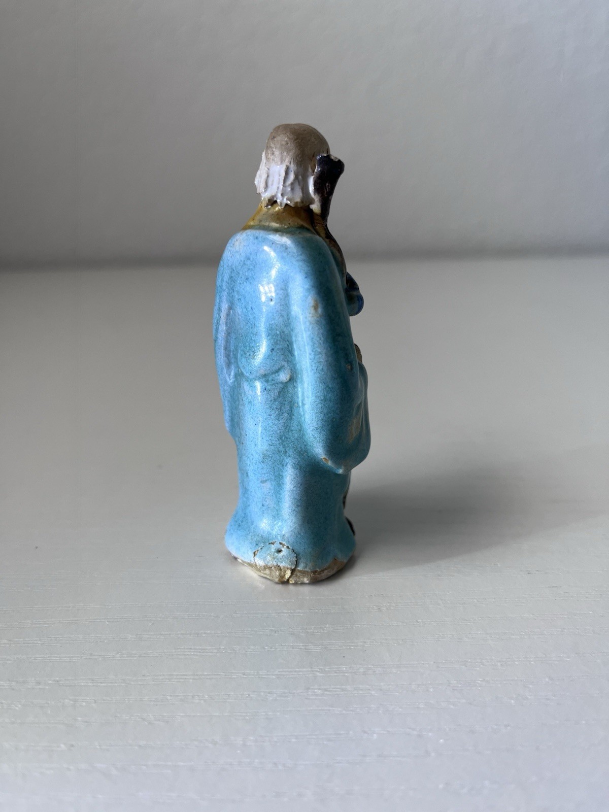 Hand Painted Chinese Mud Man Elderly Man Holding a Staff