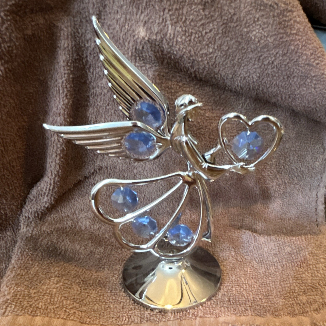 Commodore Spiritual Angel Chrome Plated Metal & Blue Crystal Figurine 8.5in