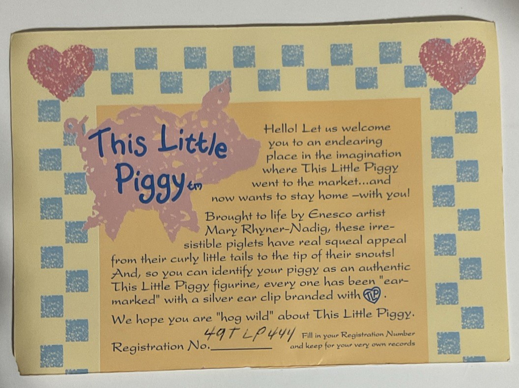 1994 Enesco This Little Piggy “ Never A Boar With You “ Box COA #130915 Figurine