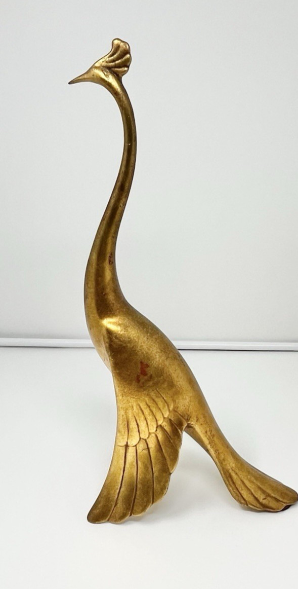 Vintage Pair Mid Century Signed Anthony Freeman Peacock Crane Paint Chipping
