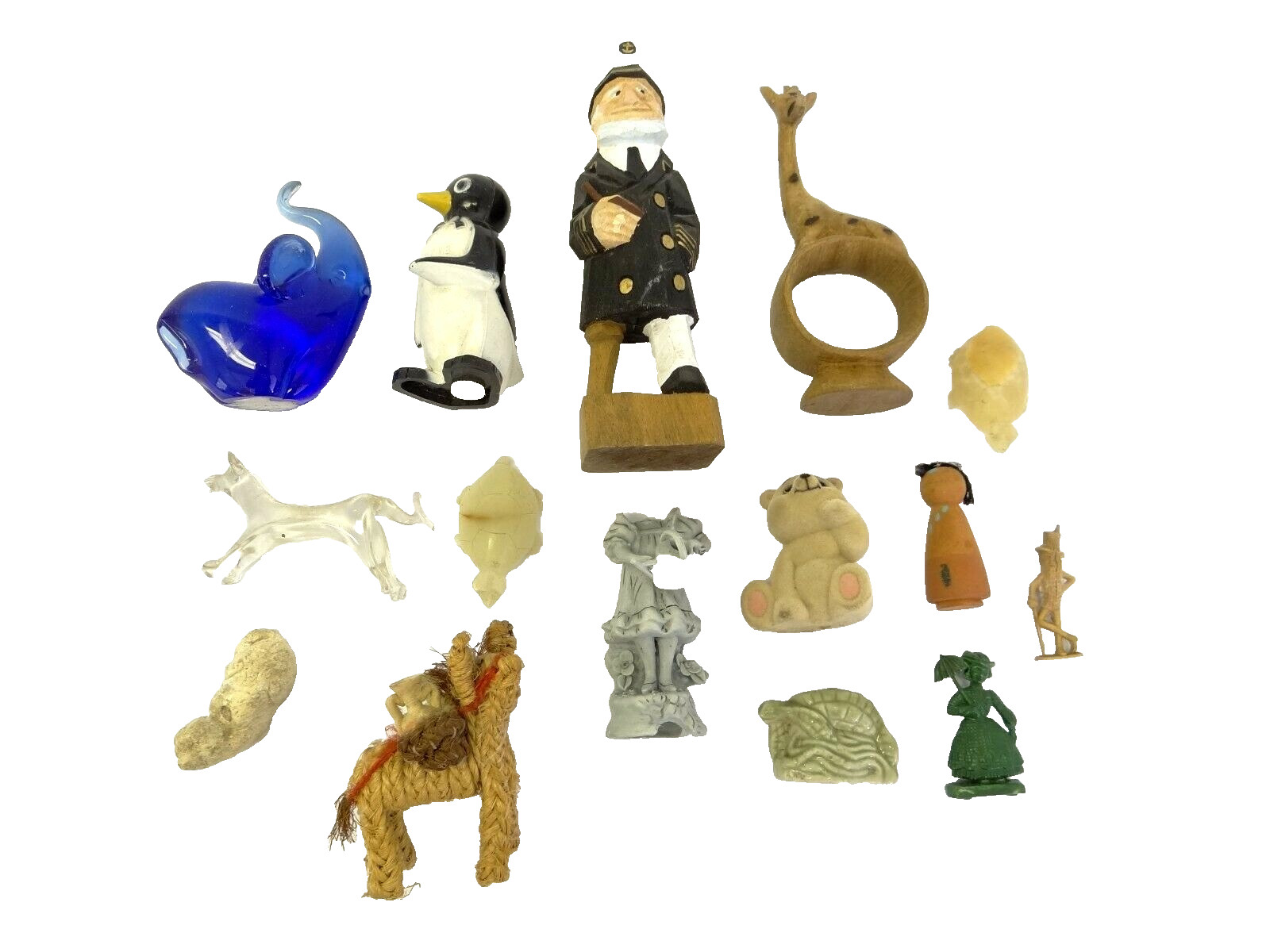 Mixed Lot Estate Porcelain Plastic Glass Fishing Captain Dog Chalk Cat Figurines