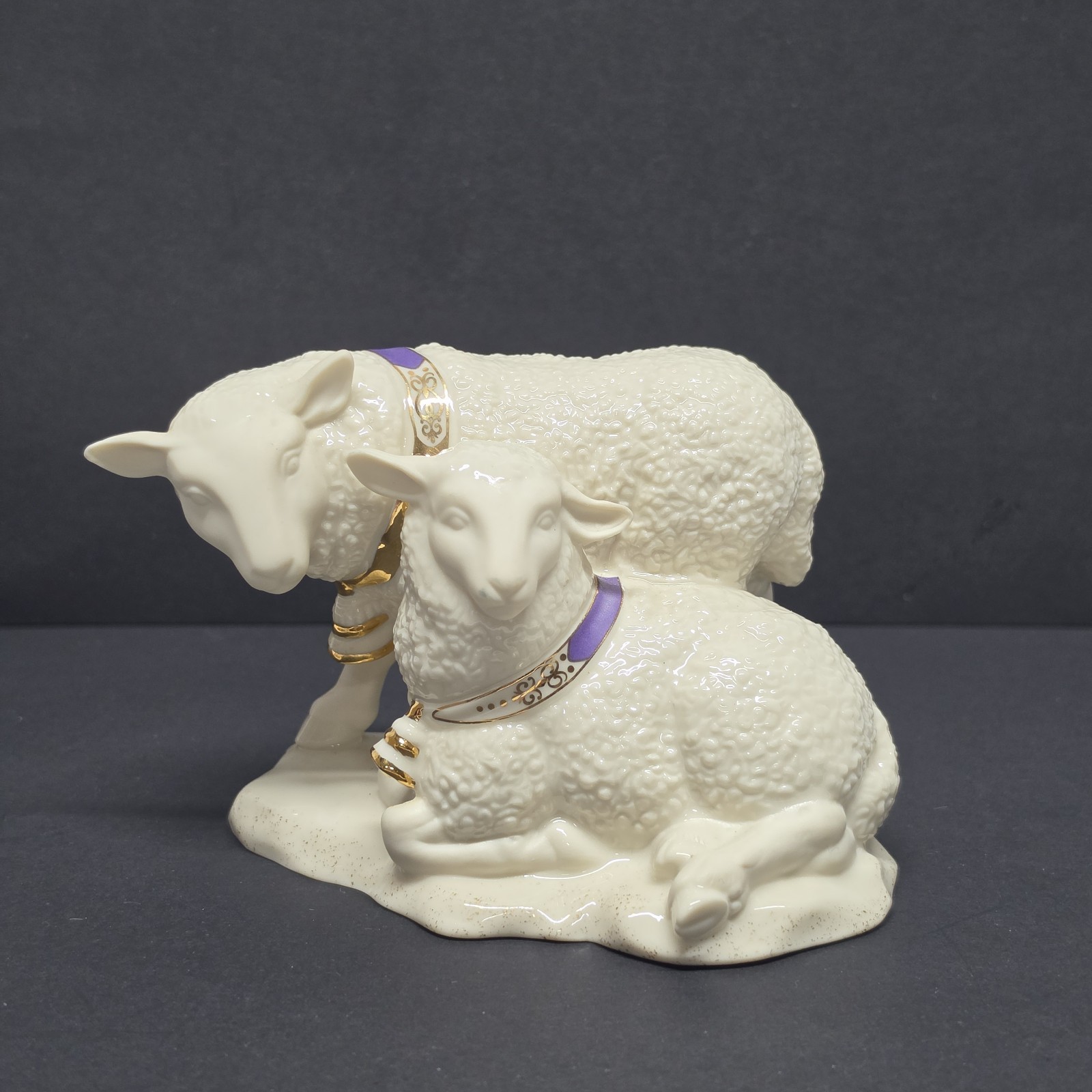Lenox First Blessing Nativity Sheep Pair Lamb Bell Purple Collar