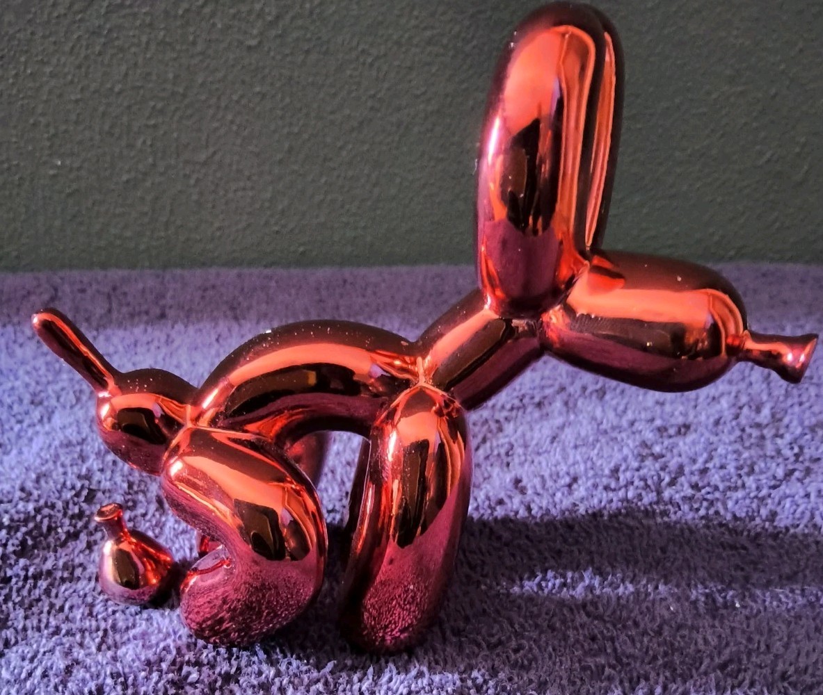 Glossy Metallic Ruby Red Ballon Dog Pooping Sculpture Home,Offce,Gardens ☃️