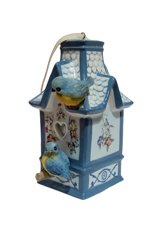 Bradford Editions 2 Heirloom Porcelain Bird Houses w Labels