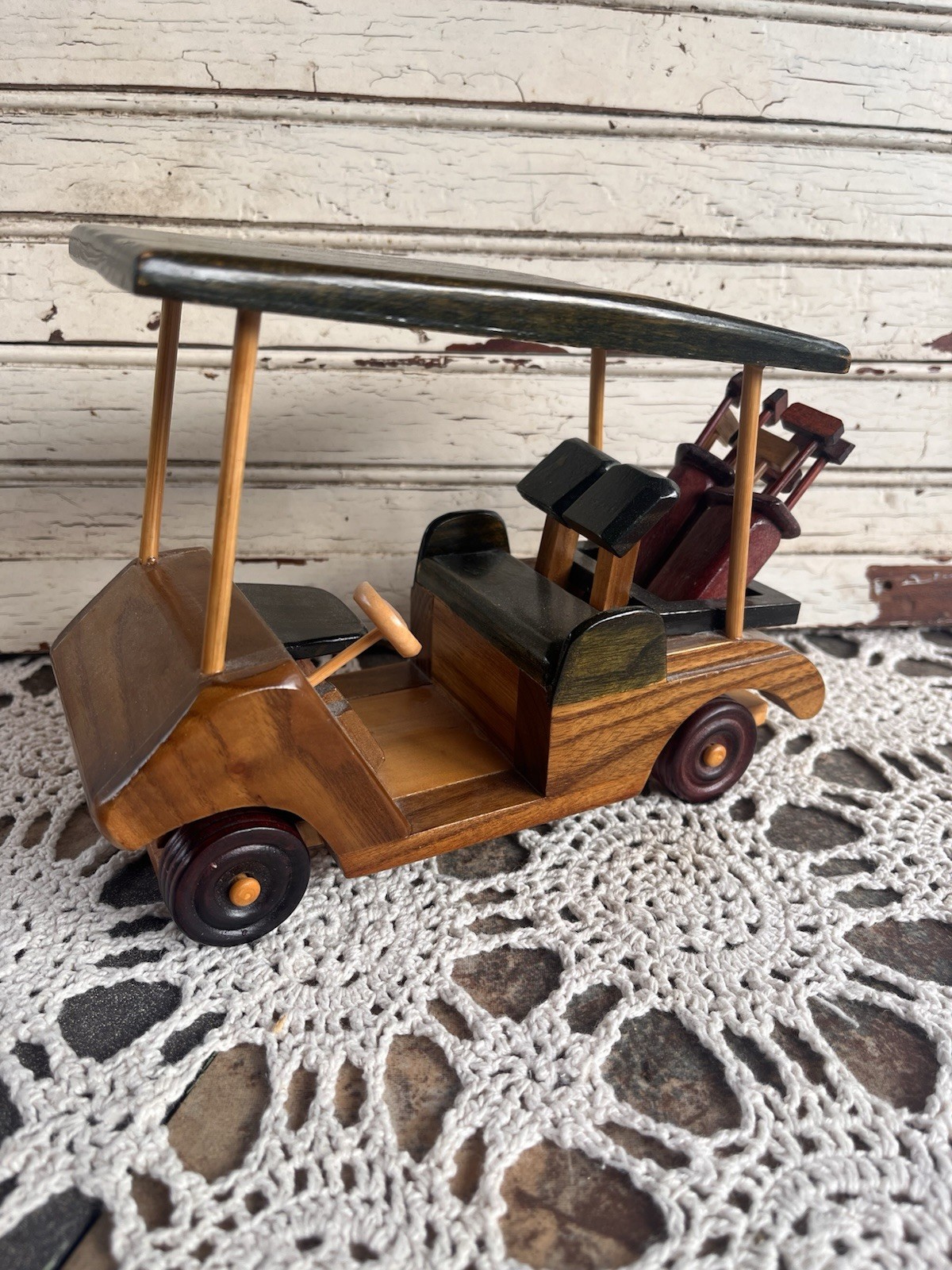 Hand-Crafted Wood Golf Cart with Removable Golf Clubs/Moveable Wheels. Vintage.