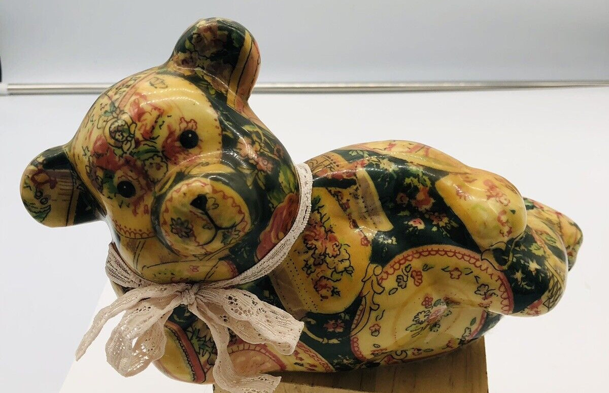 Porcelain Patchworks Floral Teddy Bear *Takin it Easy* by Joan Baker Designs