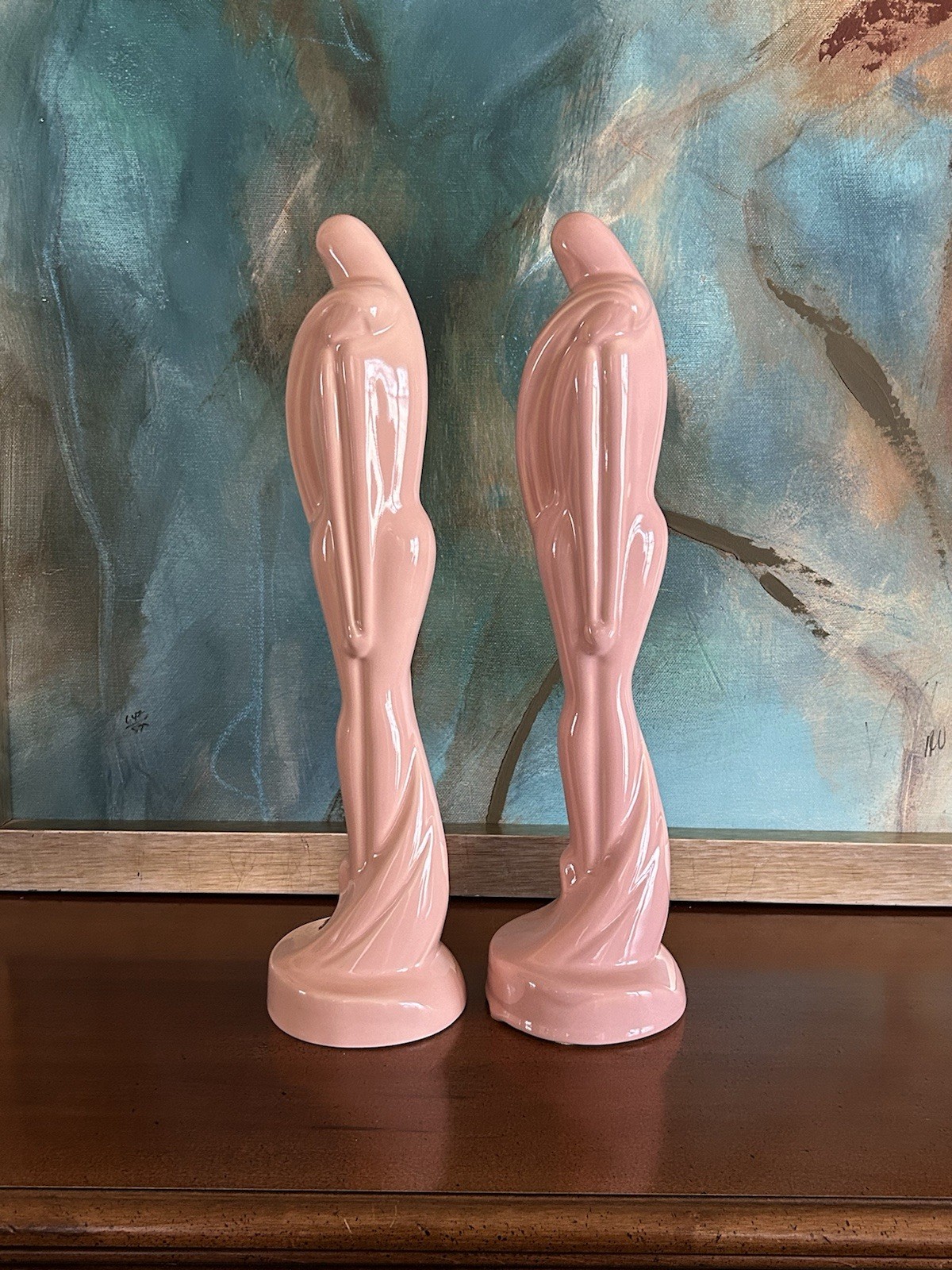 Vintage MCM Royal Haeger Lovers Embracing 20” Tall Statue Figurine X2