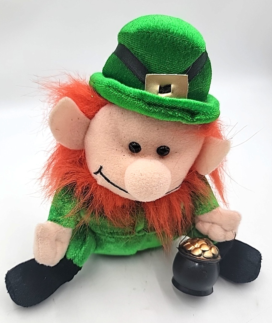 2 Gemmy Animated Singing Plush Leprechaun Banner & Pot of Gold St. Patrick’s Day