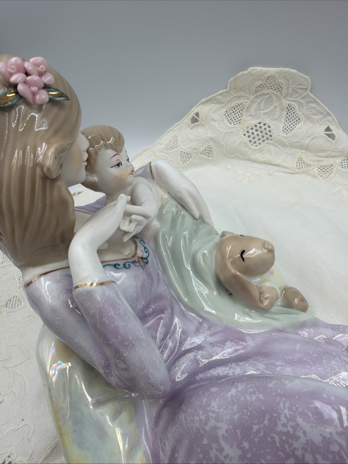 Attr. NAO BY LLADRO Reclining MOTHER & Child Figurine Rabbit & Horse Porcelain