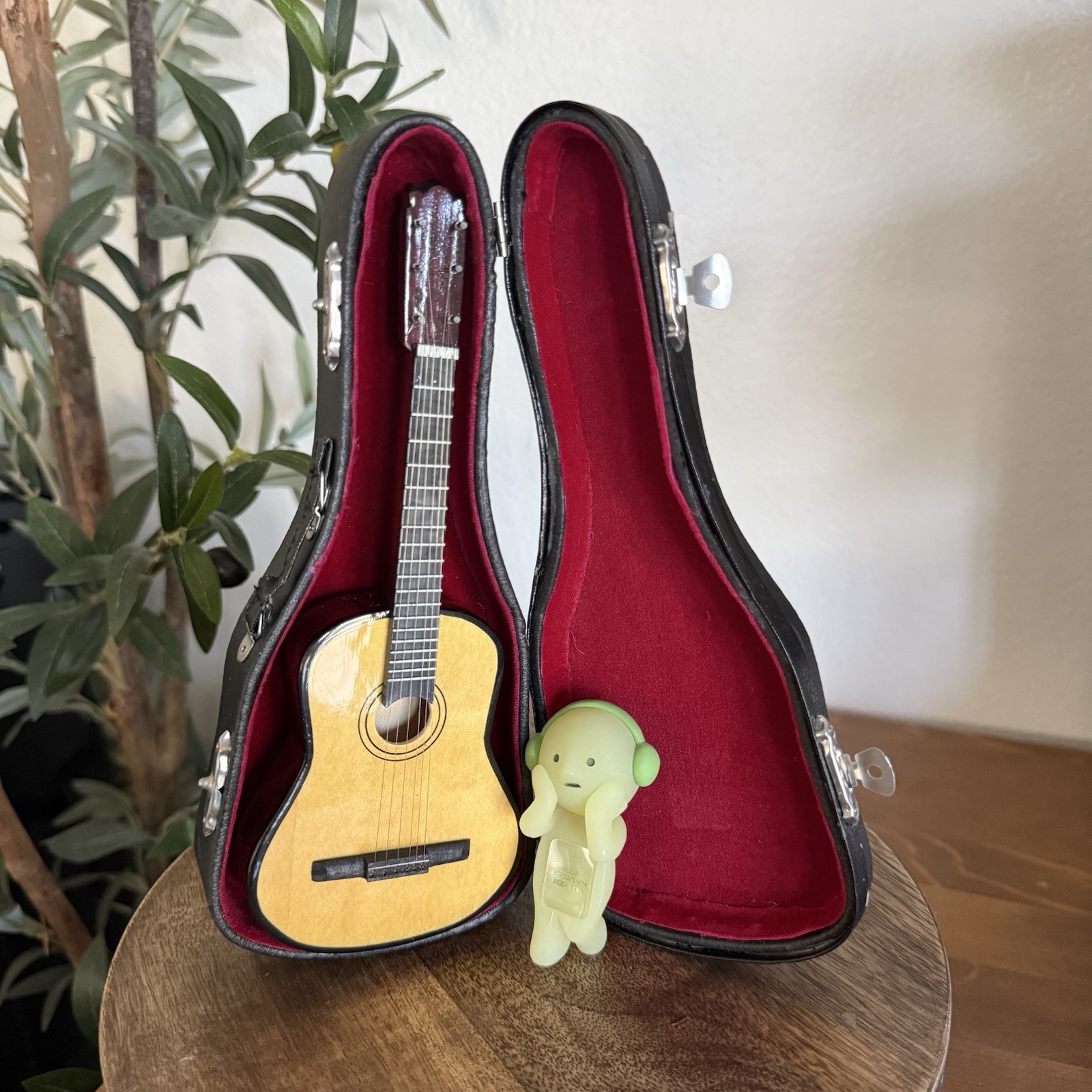 Miniature Acoustic Guitar Music Box In Case Yesterday Once More Collectible 8”