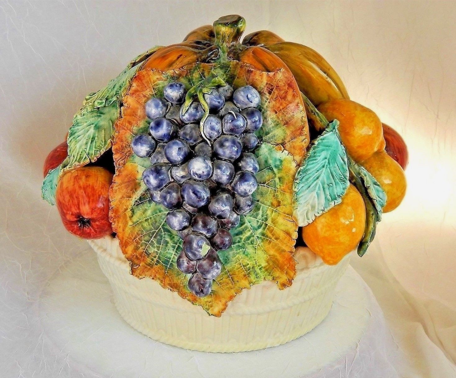 ~ ITALIAN MAJOLICA FRUIT BOWL c1920 ANTIQUE CENTERPIECE Spectacular! 9-10 lb” ~