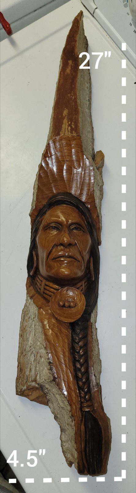 Terry Kramer White Elk Wood Carving Wall Plaque Native American Art 27in