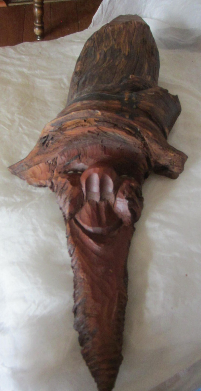 Hand Carved Wood Spirit Face Folk Art Vintage Wall Hanging Sculpture Signed 1981
