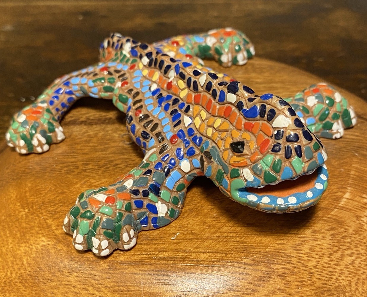 Mosaic Spanish Lizard Hand Painted Barcelona Art Piece 4.5 In. Tip To Tail