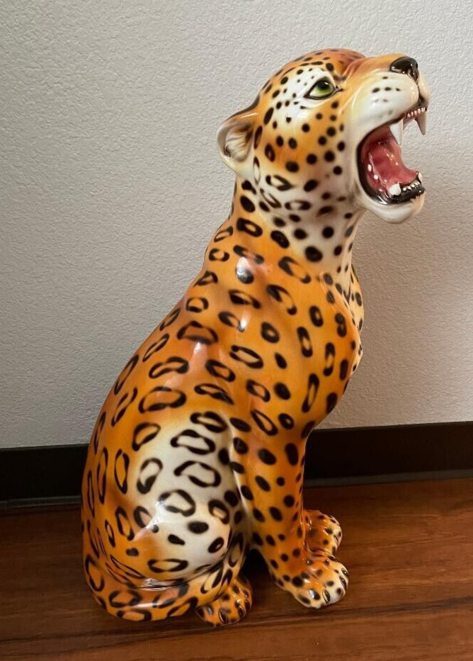 Large 24″ Ceramic Leopard Statue Hand made in Italy