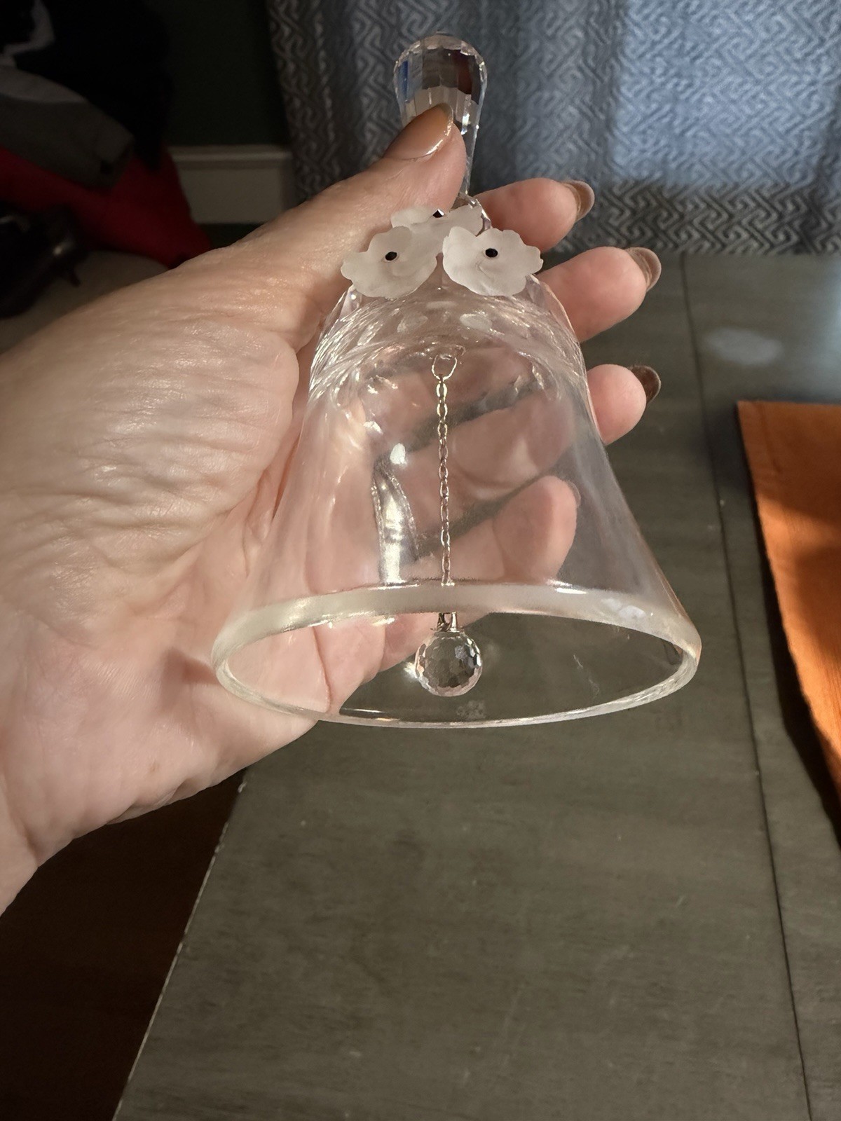 Swarovski Crystal Figurine, Small Table Bell, (013916) 3.25″ EUC Clear w/flowers