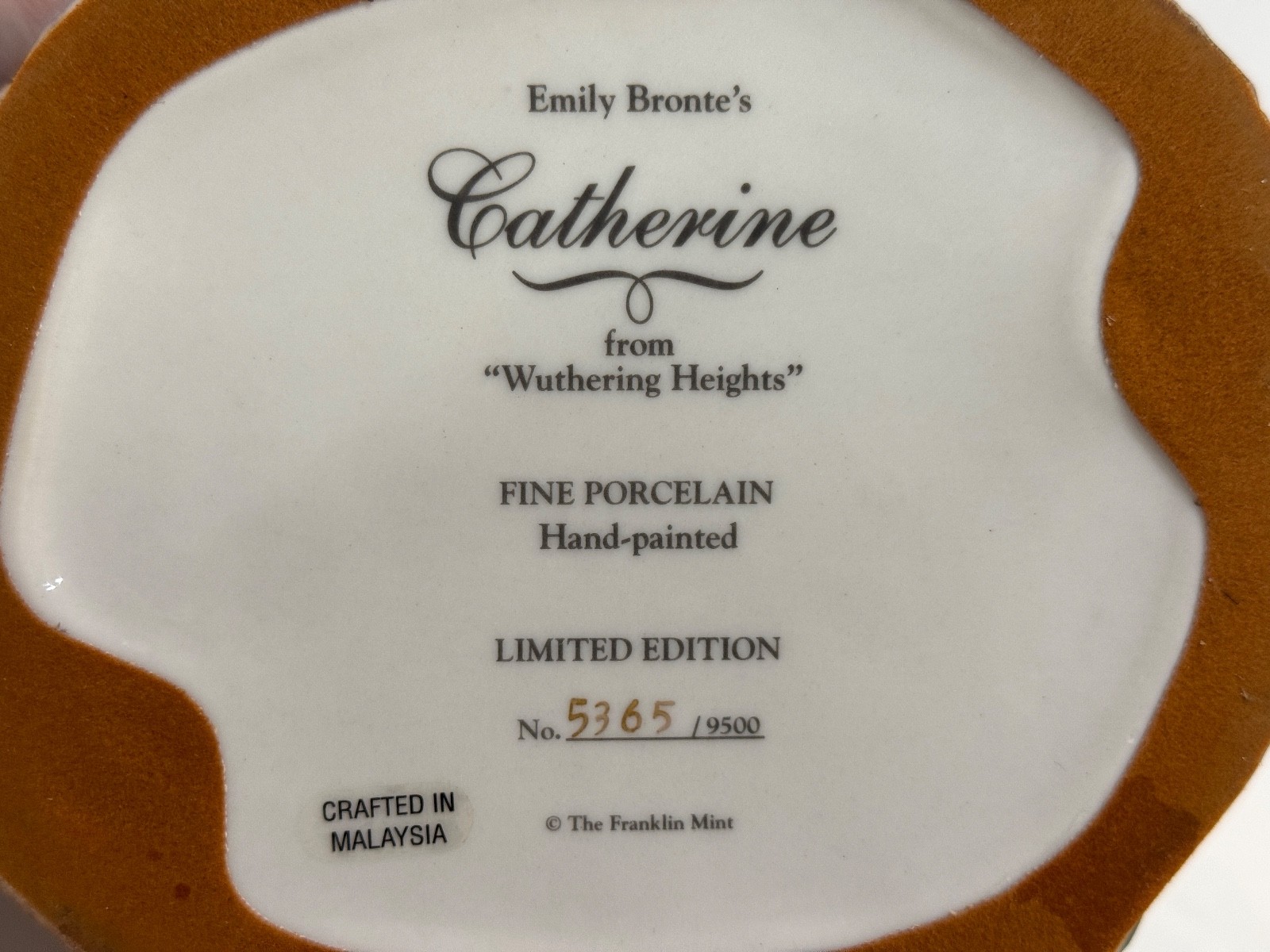 Franklin Mint Emily Bronte’s Catherine From Wuthering Heights Porcelain Figurine