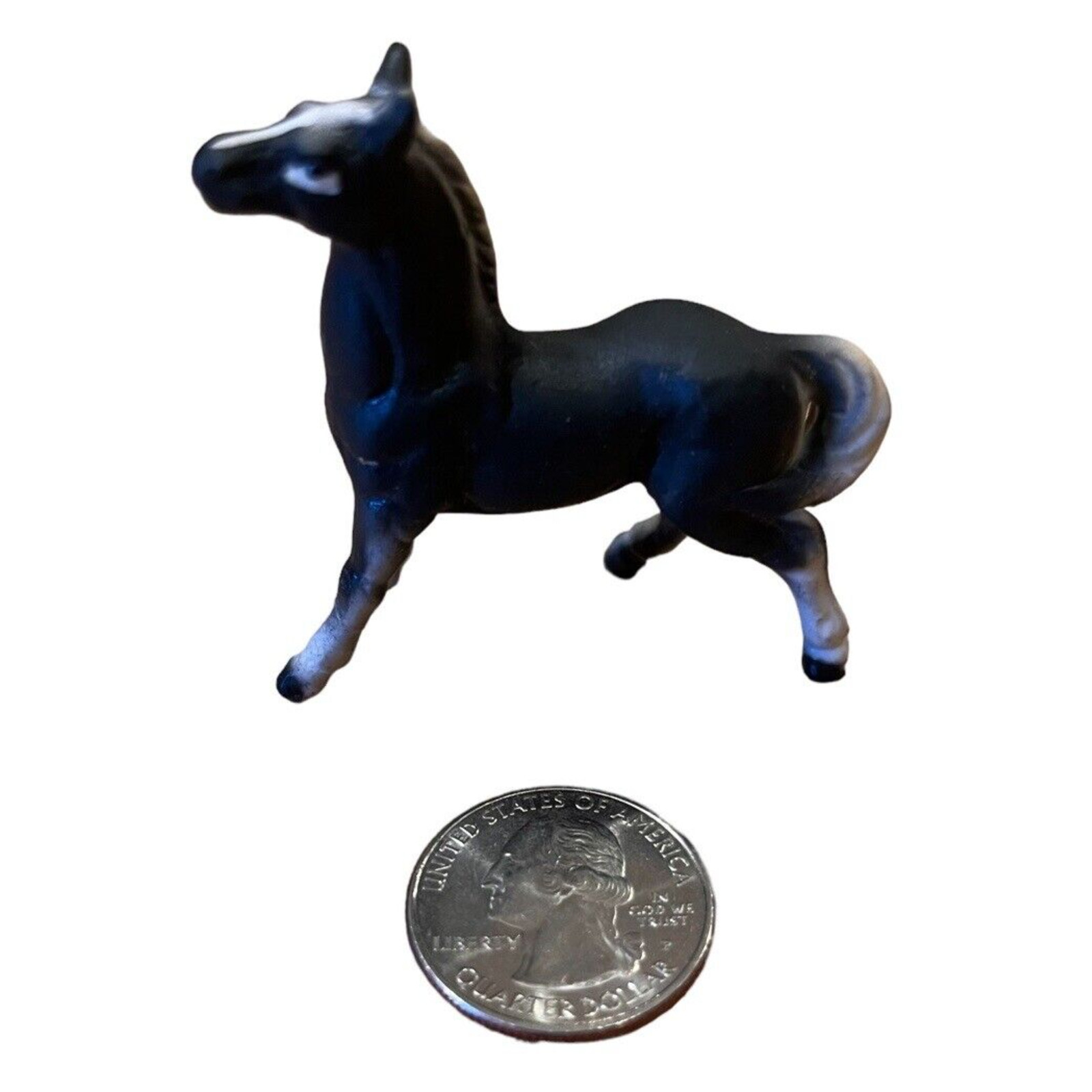Porcelain Bone China Miniature Horse Stallion Black and White 2″ tall