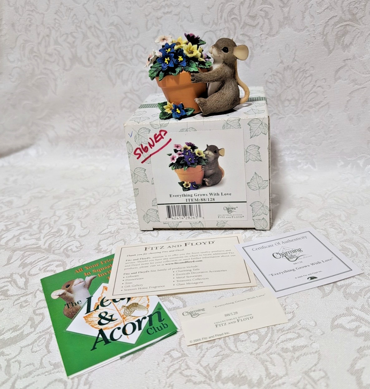 Fitz Floyd Charming Tails EVERYTHING GROWS WITH LOVE Figurine Signed Dean Griff