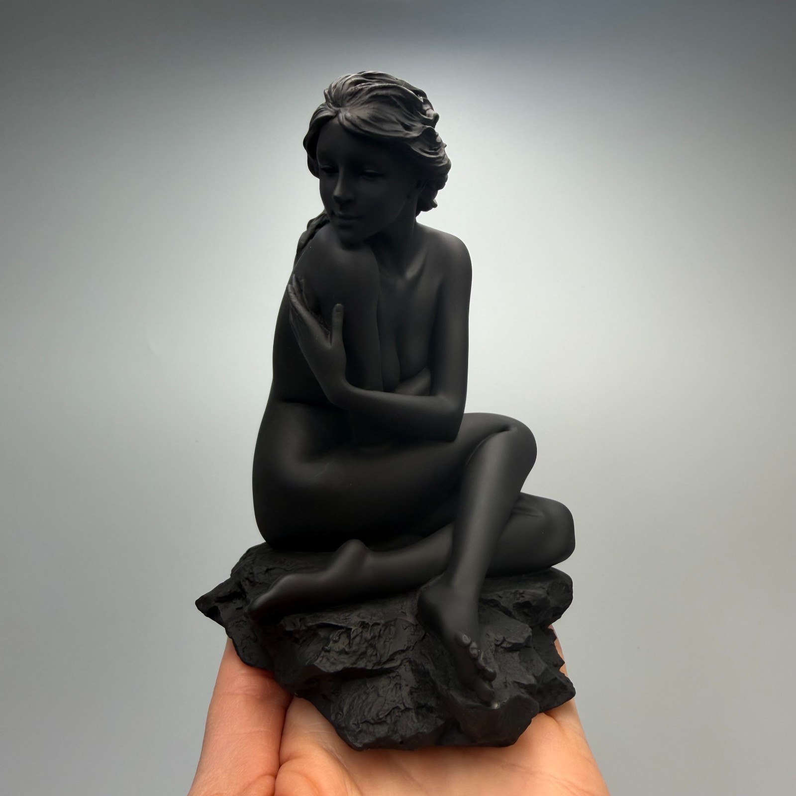Vintage Polystone Reclining Black Lady Figurine Sculpture Elegant Art Deco Style