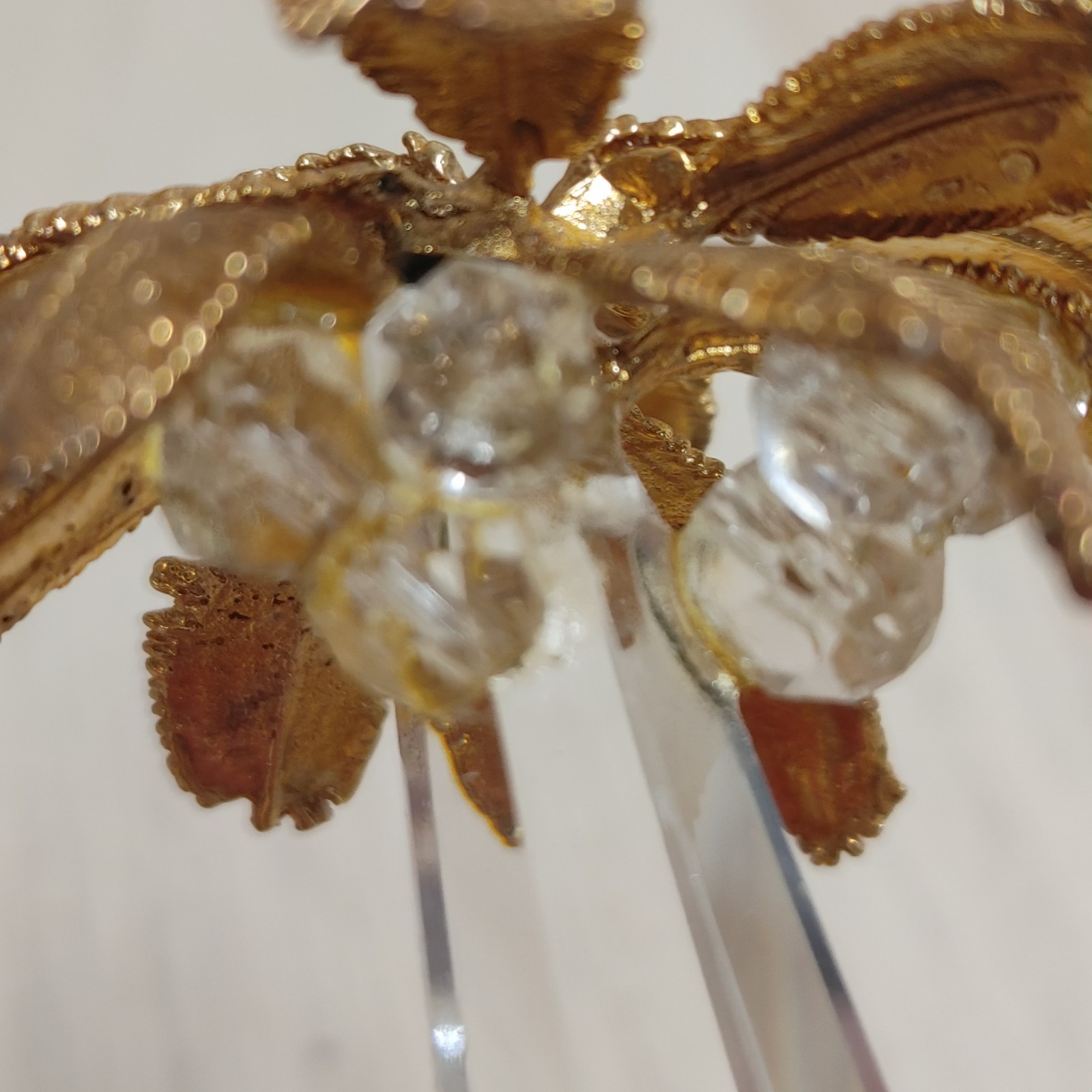 Crystal Palm Tree Figurine Gold-Toned Metal Leaves 2 3/4″ Tall