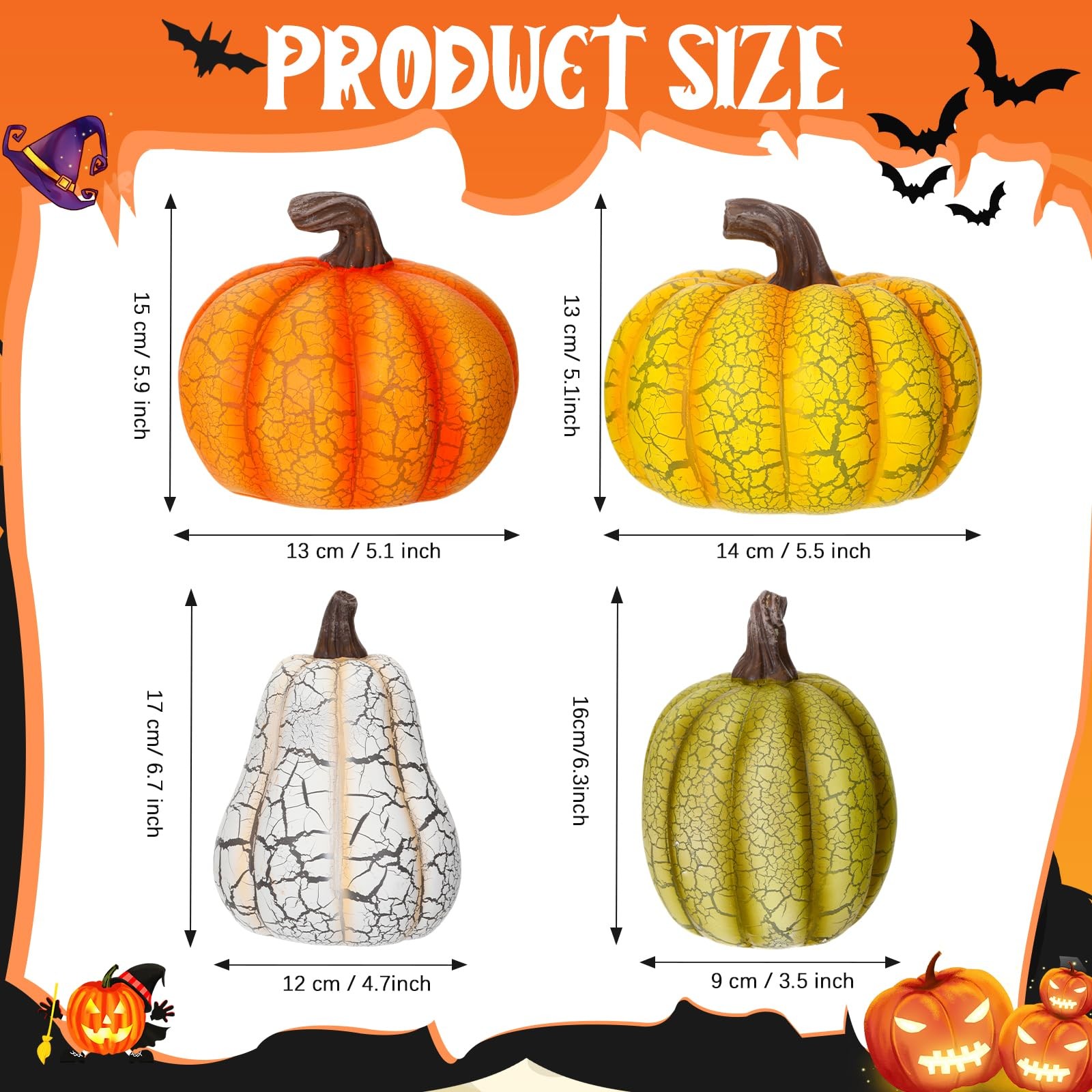 4 Pcs Fall Resin Pumpkin Table Decor 6.7 Inch Large Size Cracked Halloween Pu…