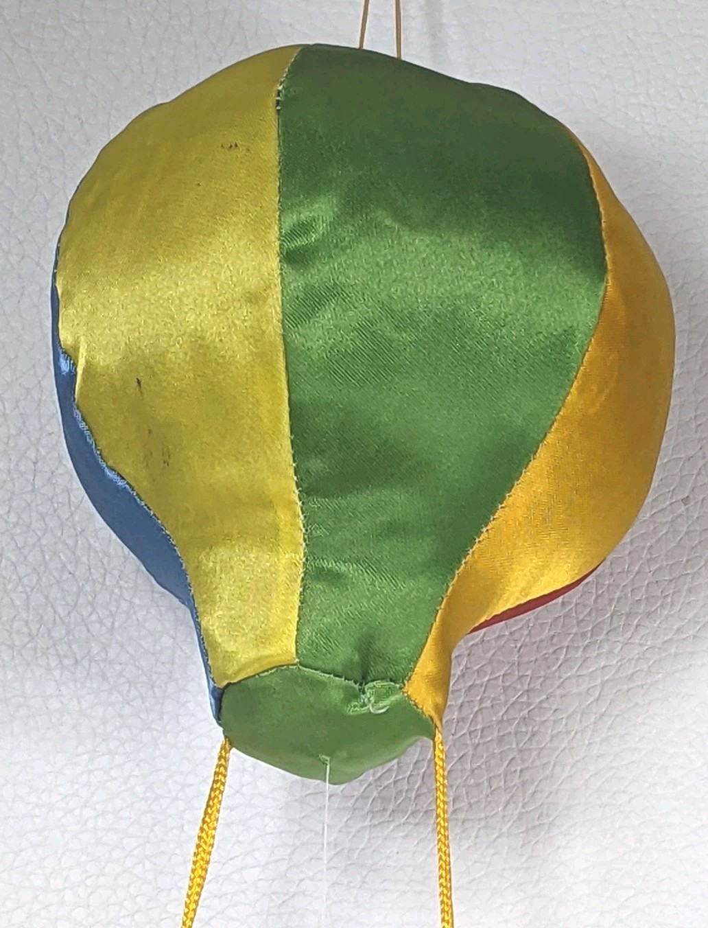 Bisque Hanging Clown Doll Rainbow Hot Air Balloon Poseable Arms Yellow Satin Vtg