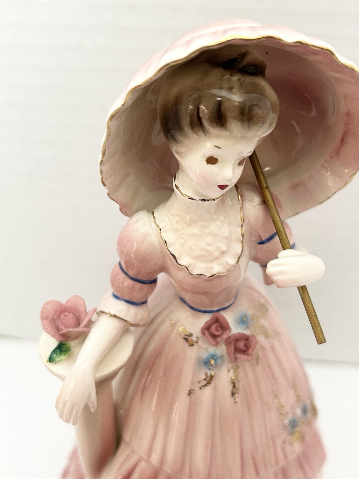 Josef Originals Gibson Girl Melanie w/ Parasol Umbrella Figurine Pink Dress