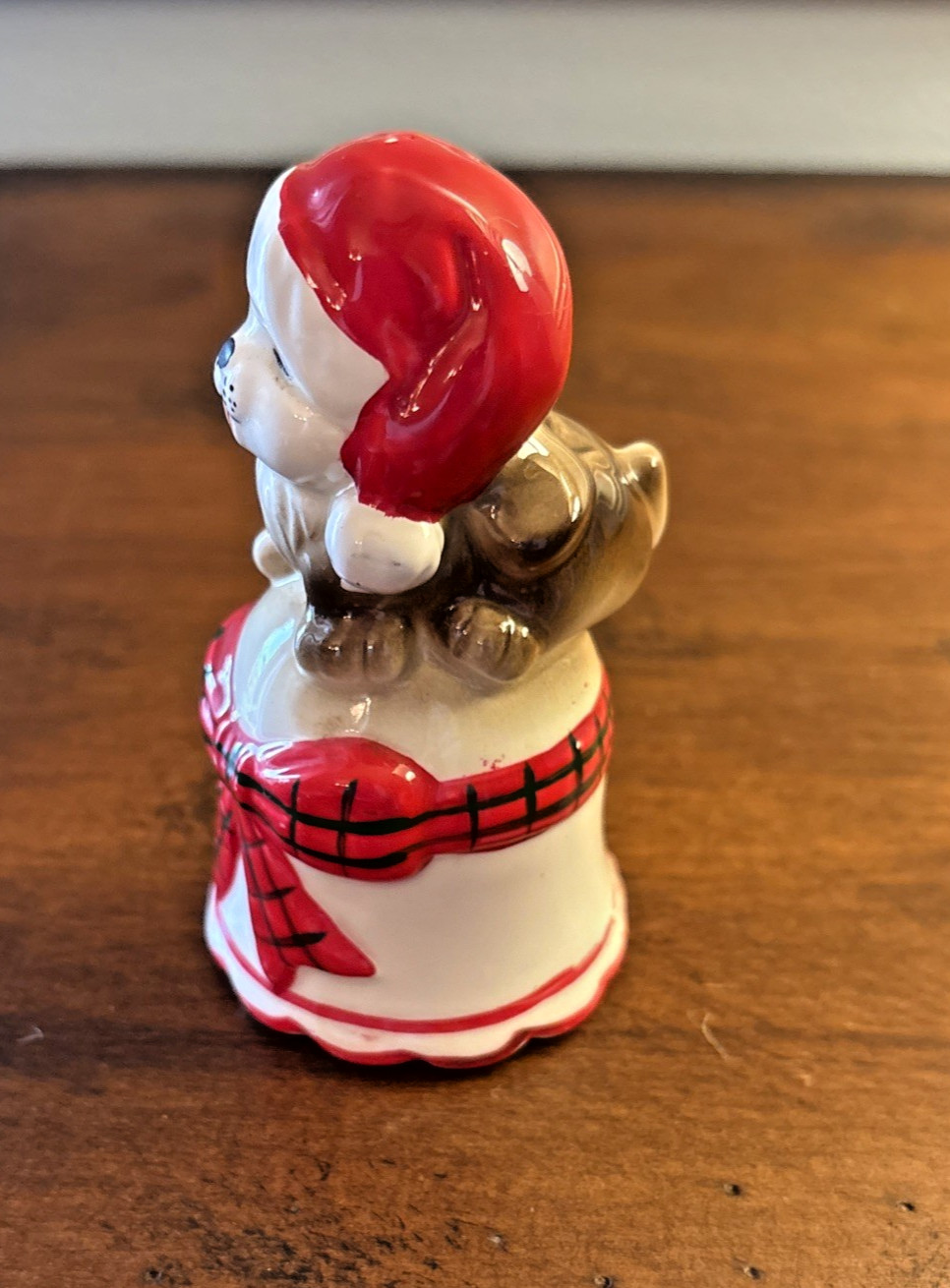 Josef Originals Christmas Dog Bell Made in Korea wearing santa hat