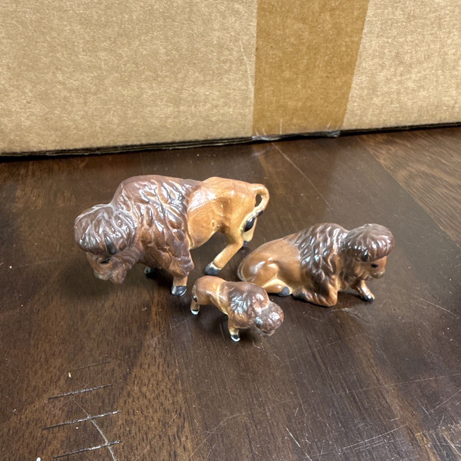 Vintage Buffalo Figurine Ceramic Miniature Mini American Bison Figure Animal