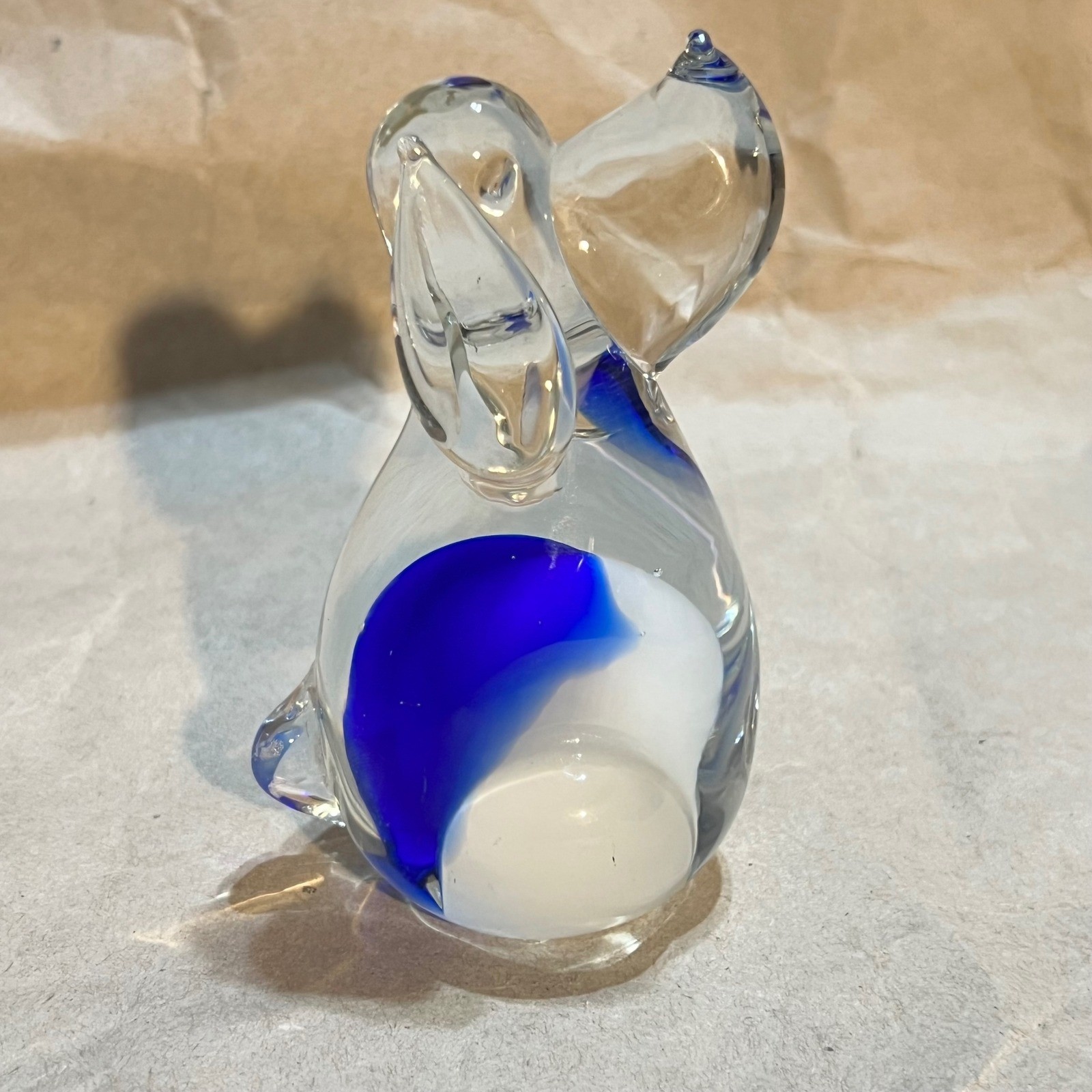Art Glass Hound Dog Figurine Blue White Swirl Hand Blown Paperweight