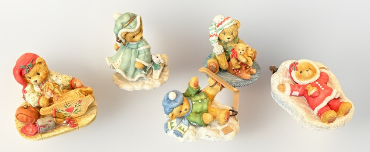 Lot of 6 Cherished Teddies Figurines 5 Holiday Winter 1 Oriental 1 Enesco Bear