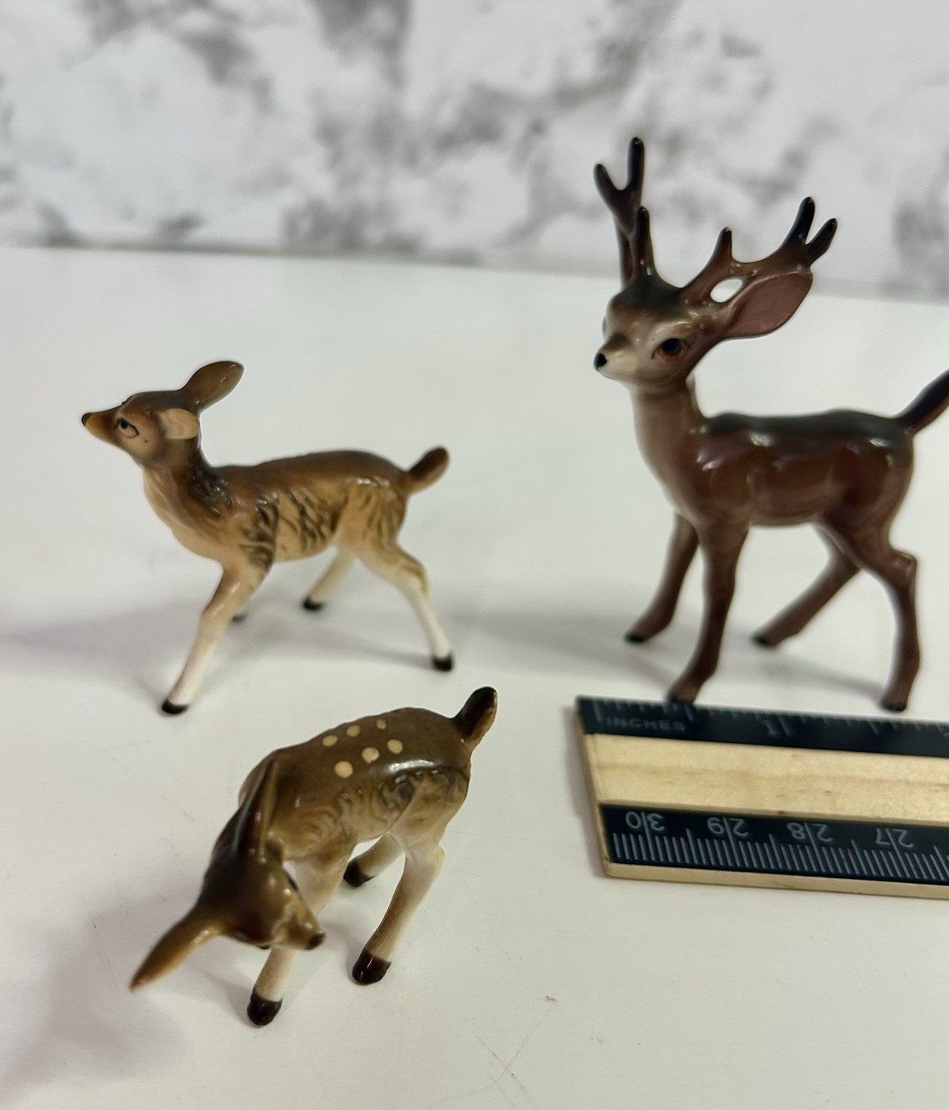 Vintage Japan Porcelain Deer Family Figurine Set 3 Buck Fawn MCM READ As Is