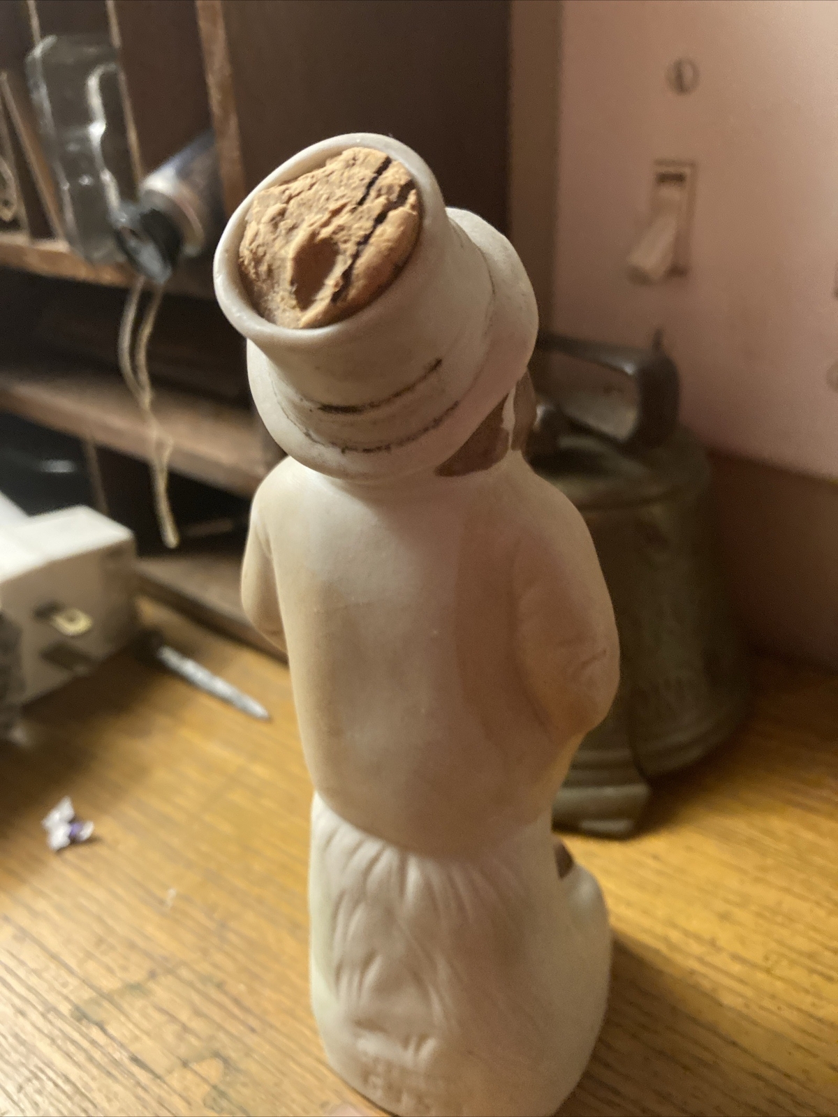 Antique Empty Bisque Porcelain Figure Bottle Of A Top Hat Bearded Man Germany