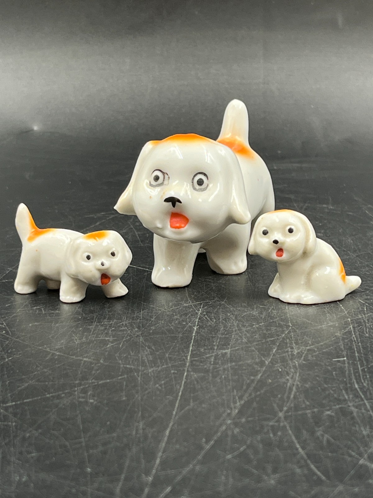 Vtg Made in Japan Orange Porcelain Ceramic DOG & 2 Puppies kitschy – Mid Century