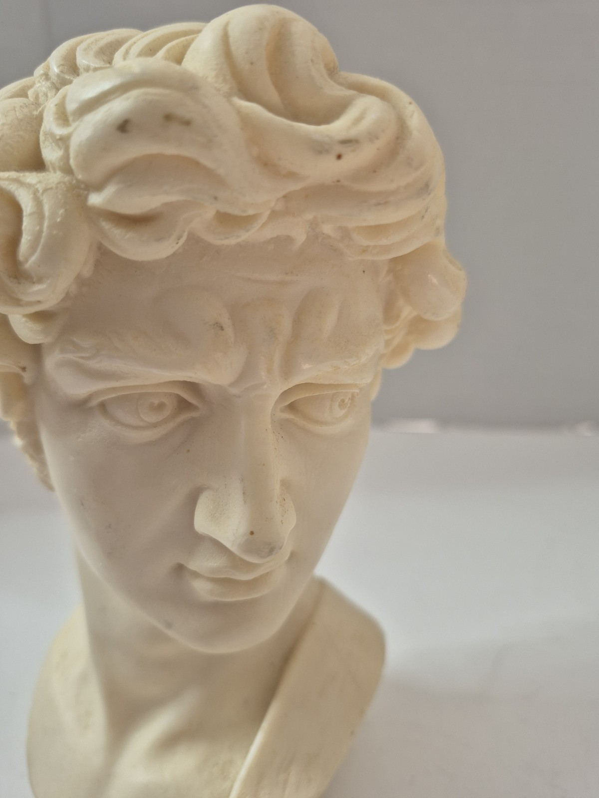 David Michelangelo Italian Bust Signed G. Carusi Detailed Head Resin Sculpture