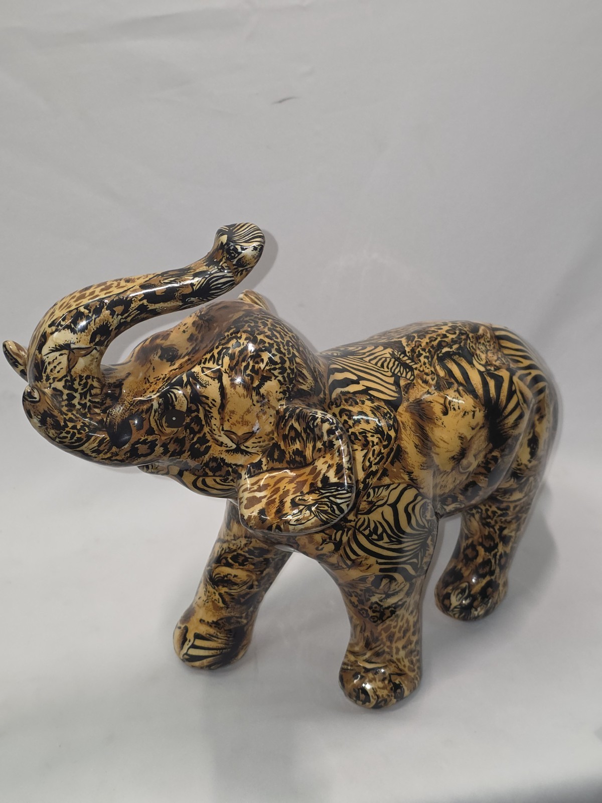 Vintage Safari Elephant Figurine Resin Faux Tortoiseshell Patt & Animal Print