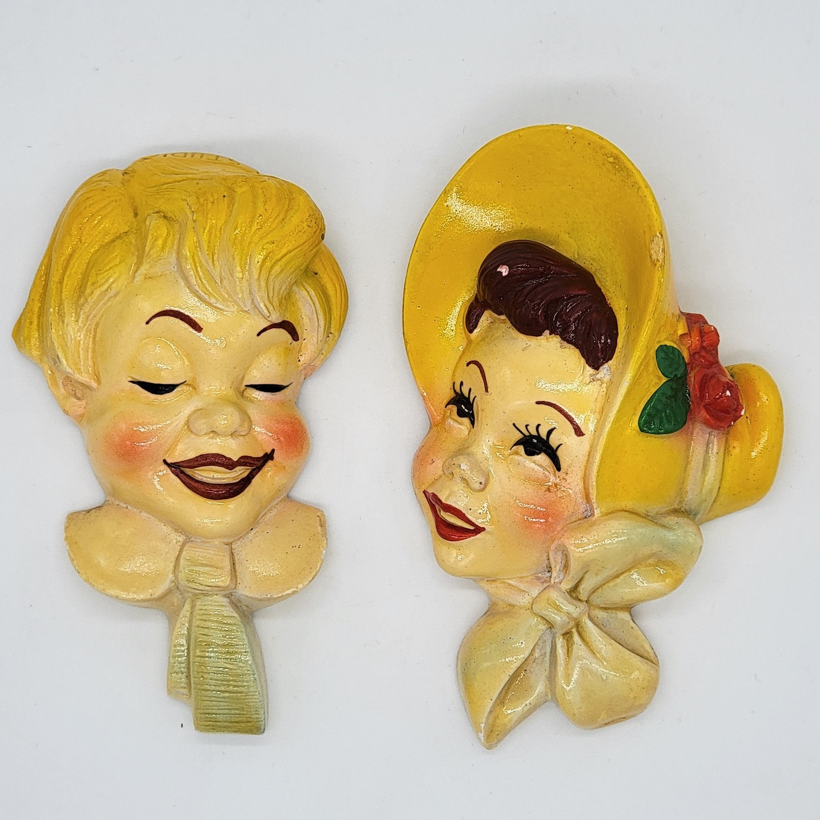 1950 Miller Studios Boy And Girl With Bonnet Chalkware – hangers on back