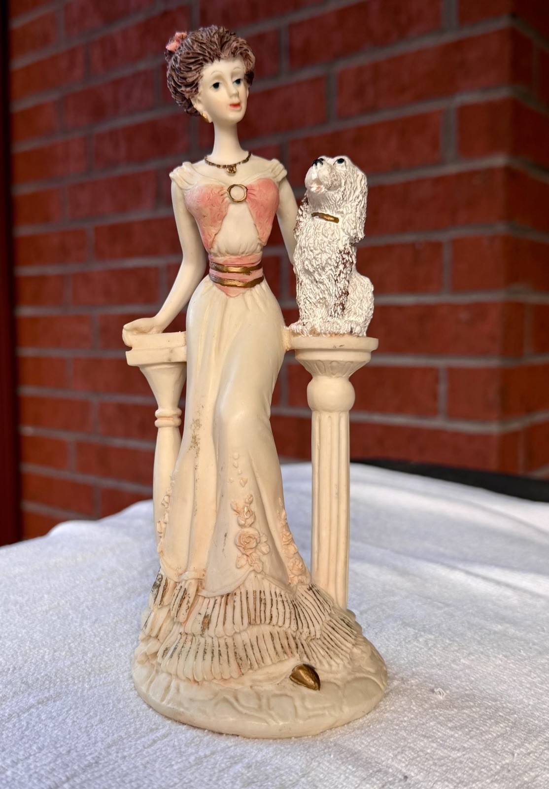 Vintage Marlo Collection-Victorian Lady with Dog on Pedestal Figurine By Artmark